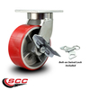 Service Caster 8 Inch Heavy Duty Red Poly on Cast Iron Caster with Brake and Swivel Lock SCC SCC-KP92S830-PUR-RS-SLB-BSL
